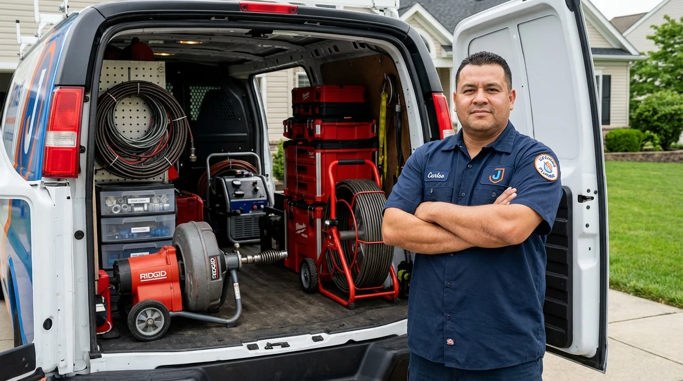 Professional drain cleaning equipment and Johns Plumbing LLC plumber in Hiram