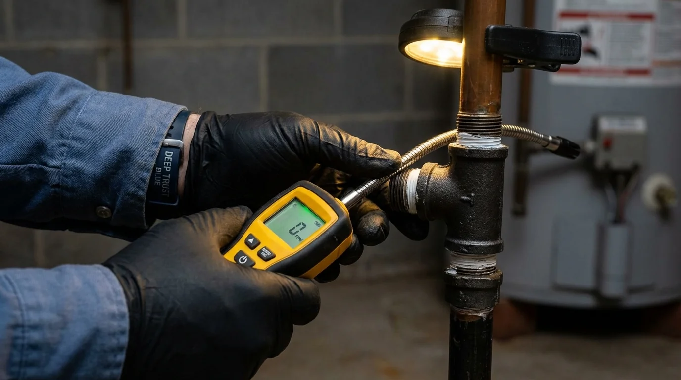 Gas leak detection with electronic sniffer by Johns Plumbing LLC in Hiram